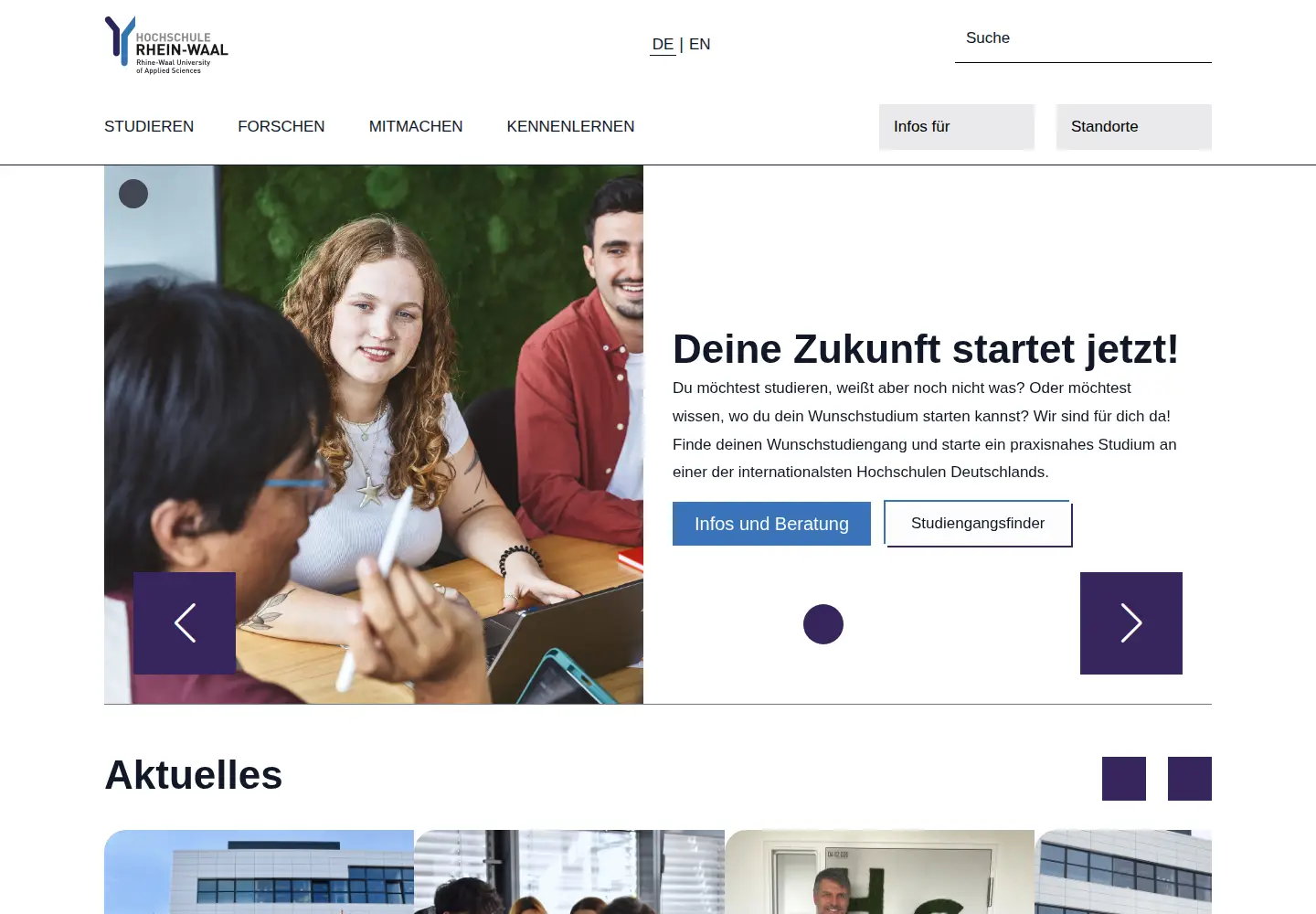 Captured homepage of hochschule-rhein-waal.de in the current scan
