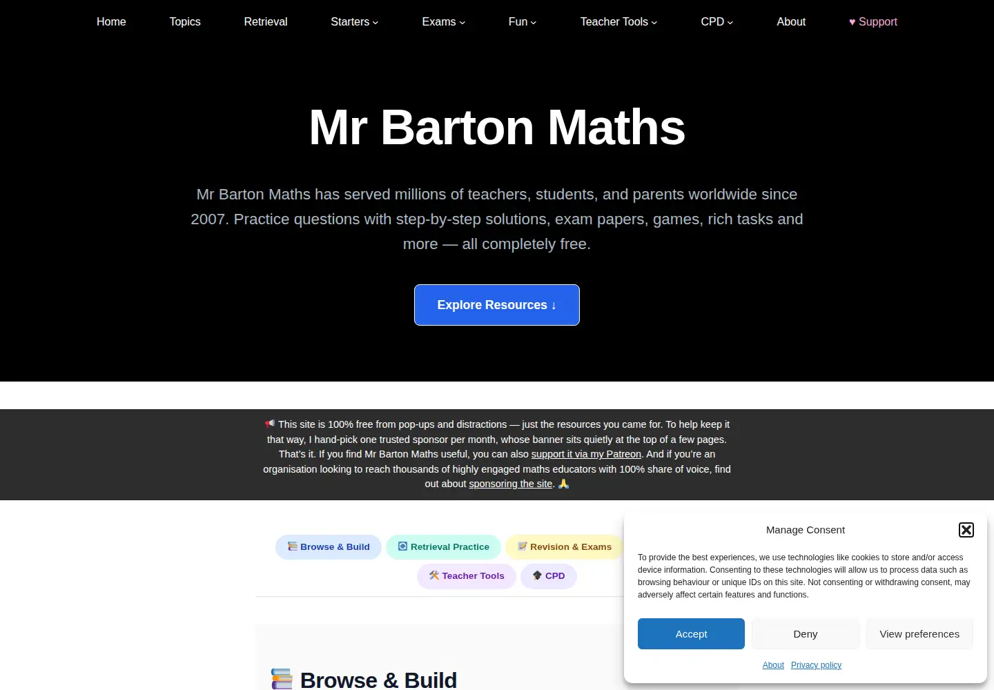 Captured homepage of mrbartonmaths.com in the current scan
