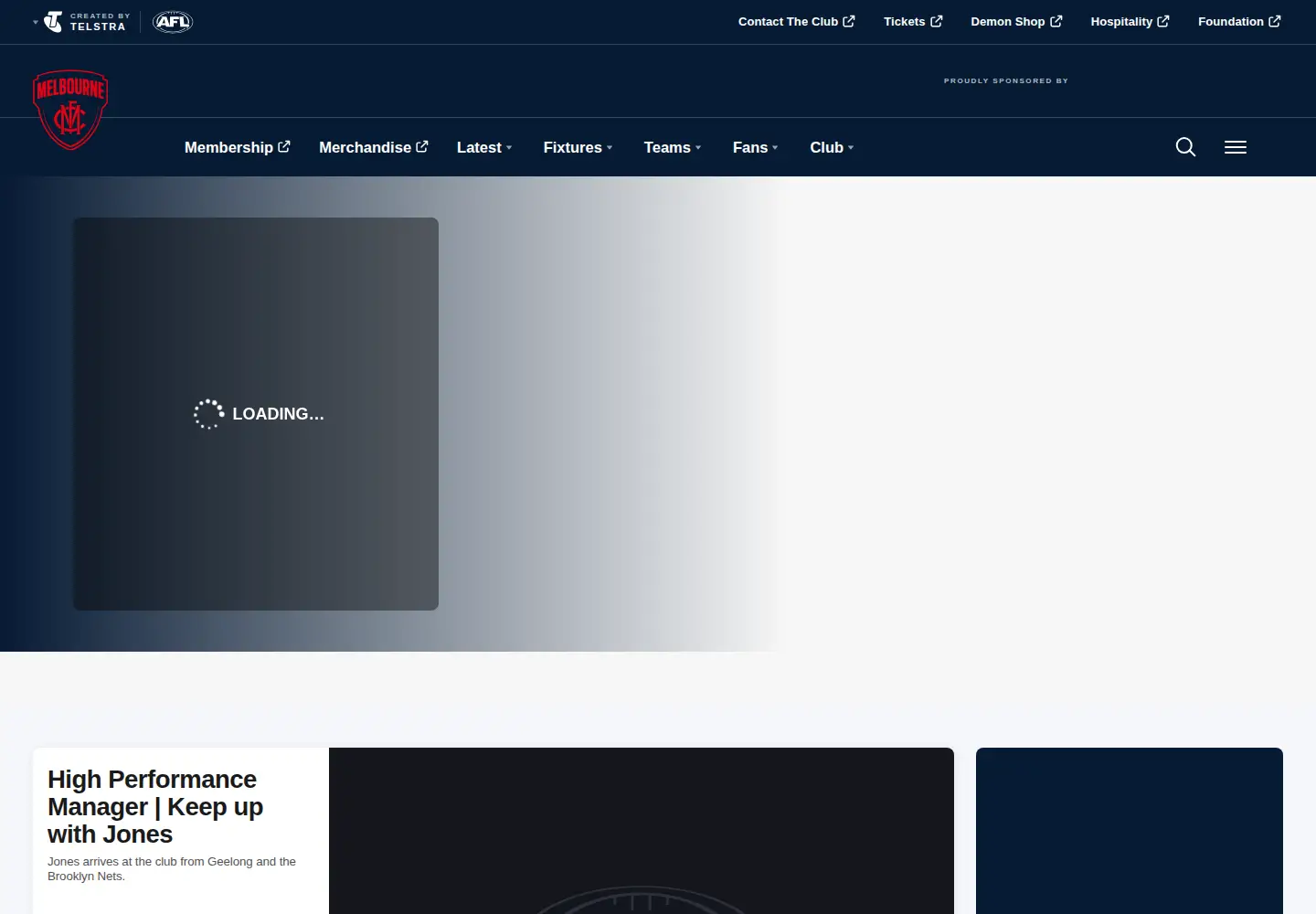 Captured homepage of melbournefc.com.au in the current scan
