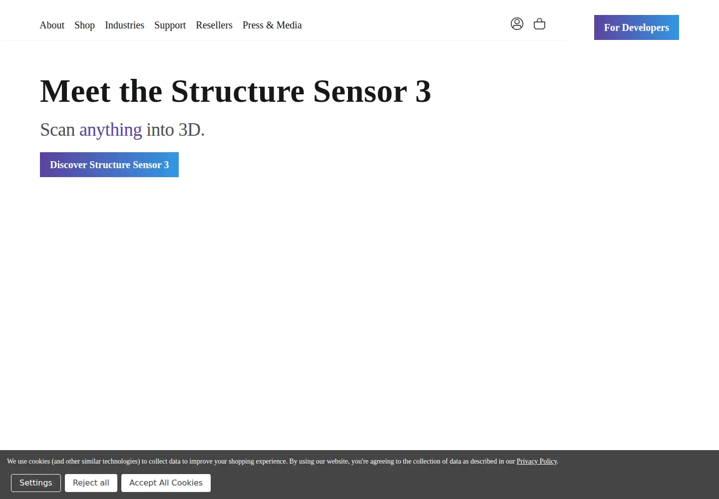 Captured homepage of structure.io in the current scan