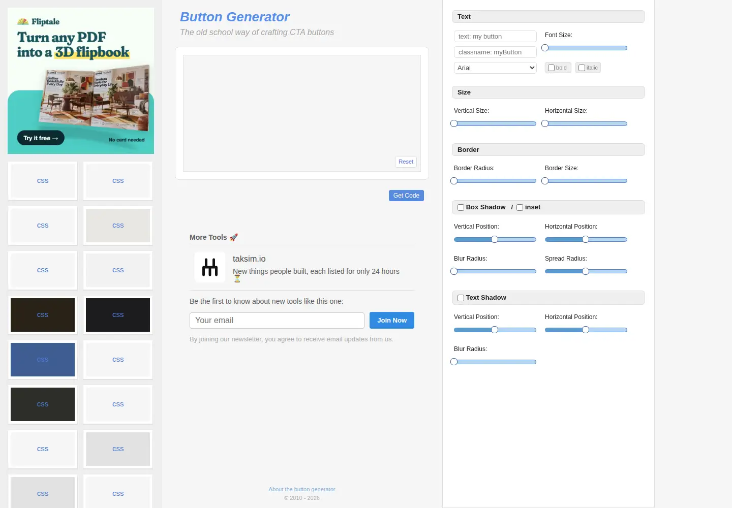 Screenshot of bestcssbuttongenerator.com