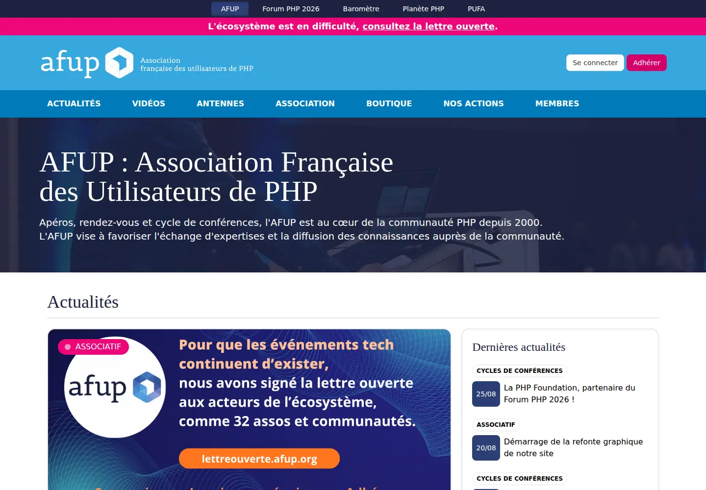 Captured homepage of afup.org in the current scan