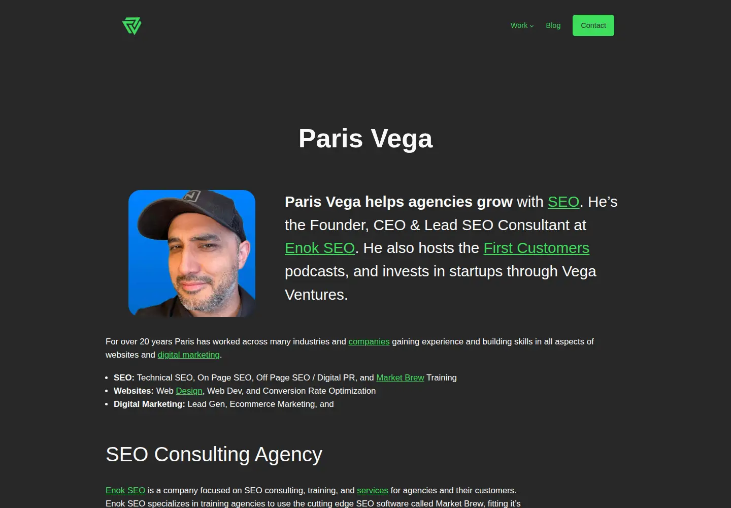 Captured homepage of parisvega.com in the current scan