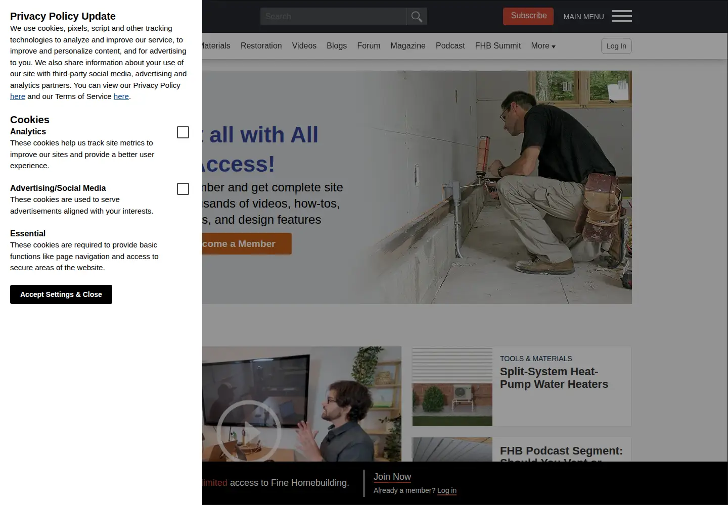 Screenshot of finehomebuilding.com