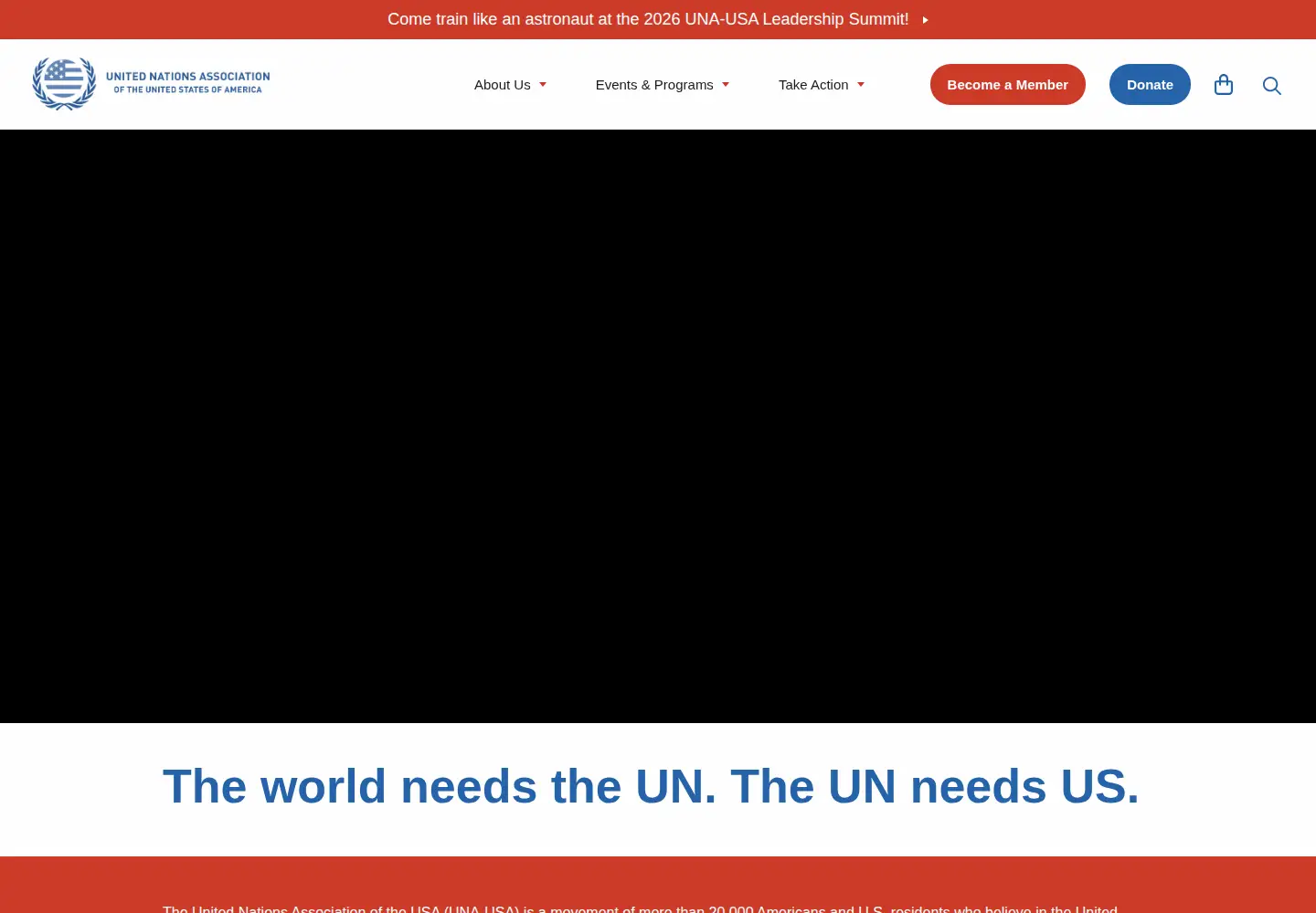 Captured homepage of unausa.org in the current scan