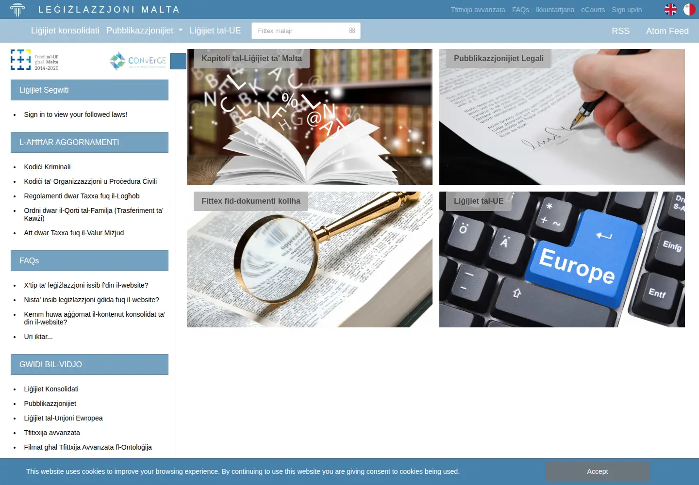 Captured homepage of legislation.mt in the current scan