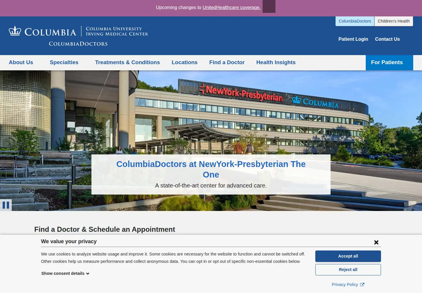 Screenshot of columbiadoctors.org