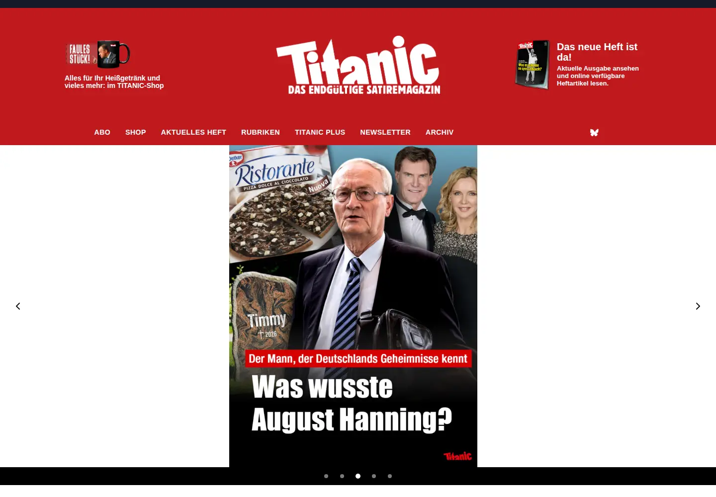 Captured homepage of titanic-magazin.de in the current scan