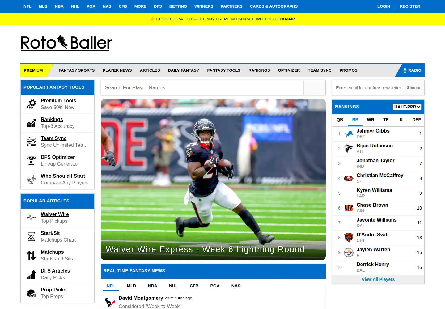 Captured homepage of rotoballer.com in the current scan