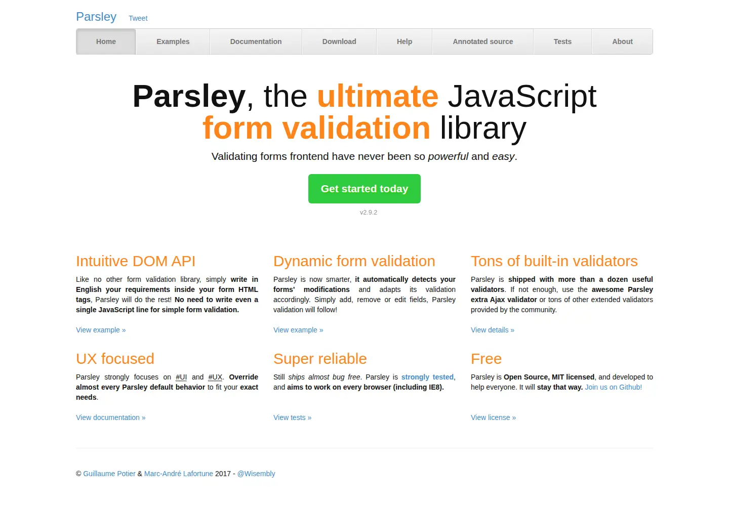 Captured homepage of parsleyjs.org in the current scan