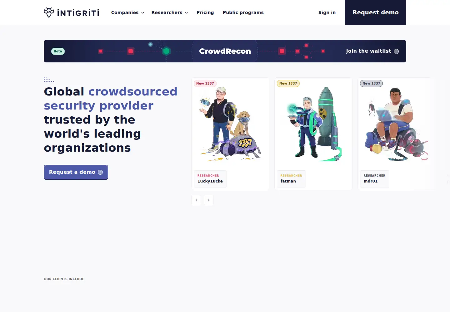 Captured homepage of intigriti.com in the current scan