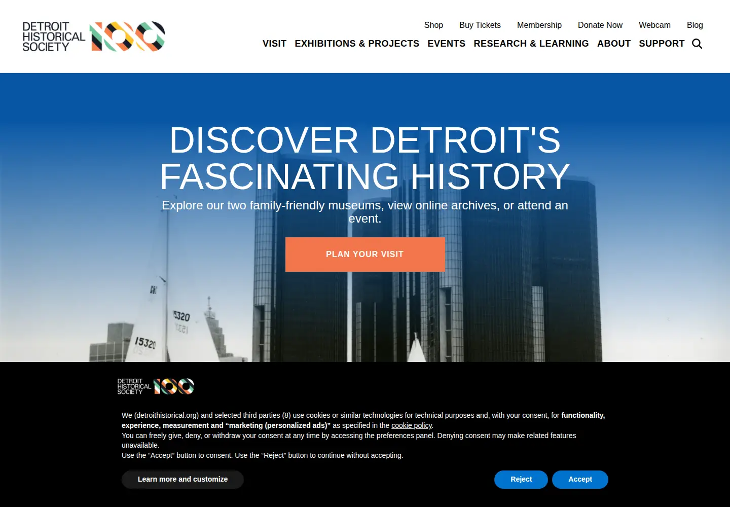Captured homepage of detroithistorical.org in the current scan
