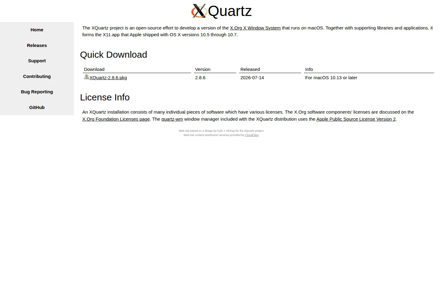 Screenshot of xquartz.org