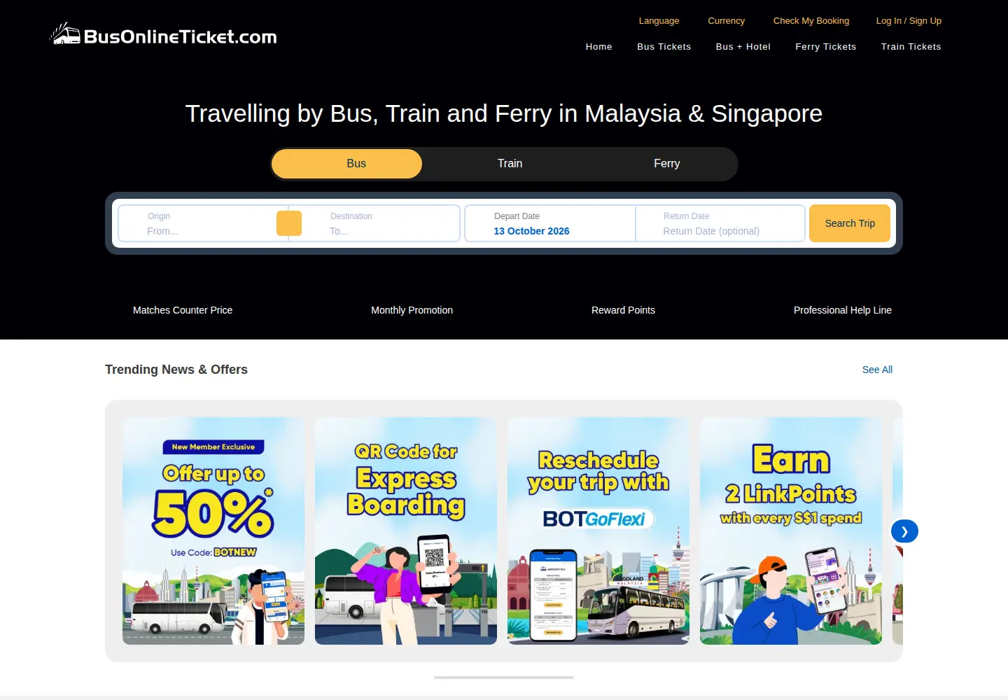 Captured homepage of busonlineticket.com in the current scan