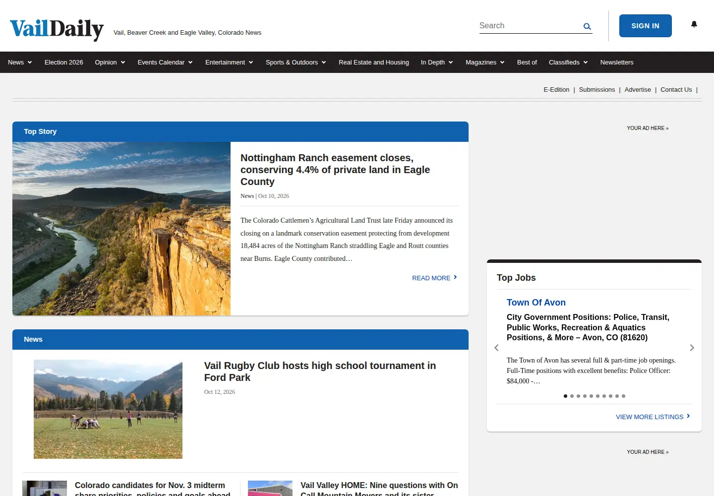 Captured homepage of vaildaily.com in the current scan