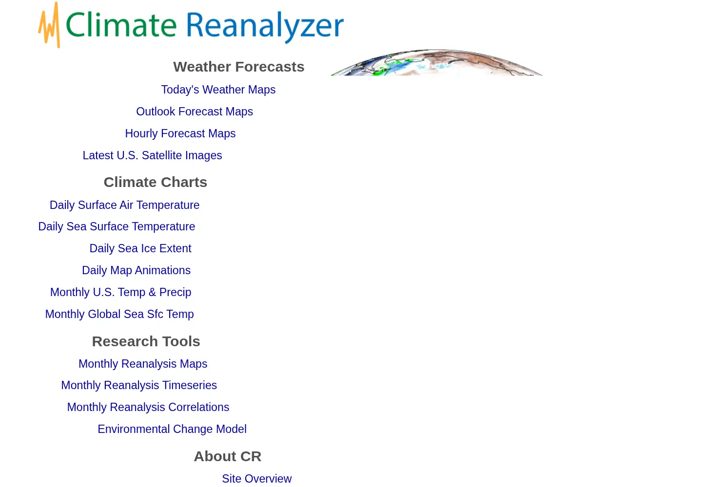 Captured homepage of climatereanalyzer.org in the current scan