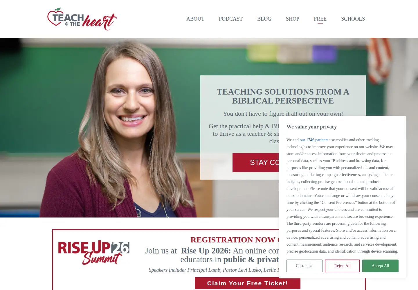 Captured homepage of teach4theheart.com in the current scan
