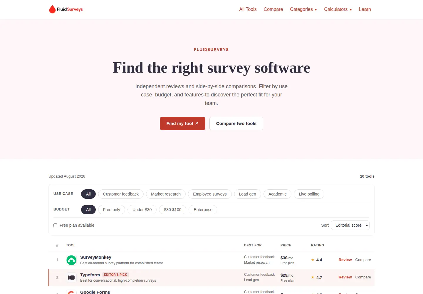 Screenshot of fluidsurveys.com