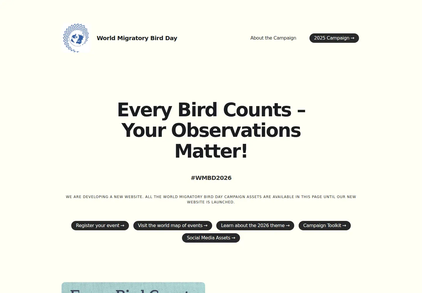 Captured homepage of worldmigratorybirdday.org in the current scan