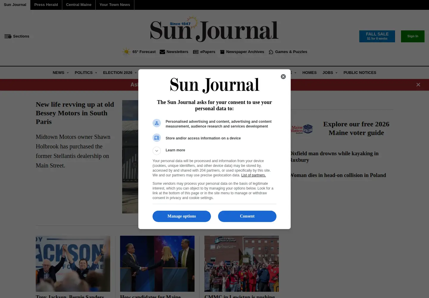 Captured homepage of sunjournal.com in the current scan
