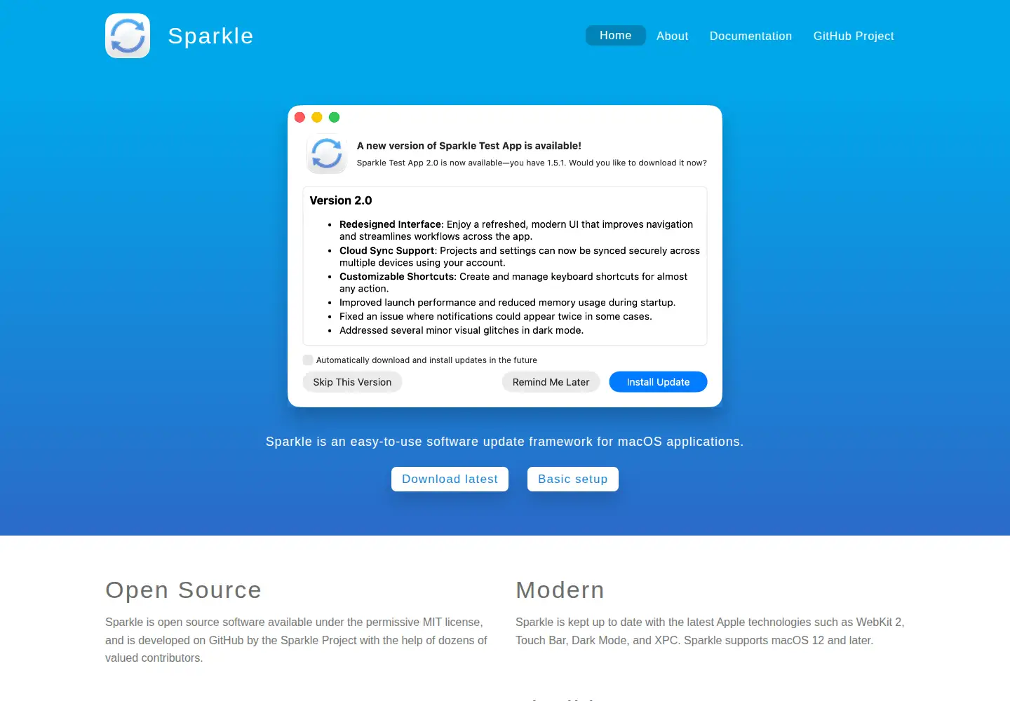 Captured homepage of sparkle-project.org in the current scan