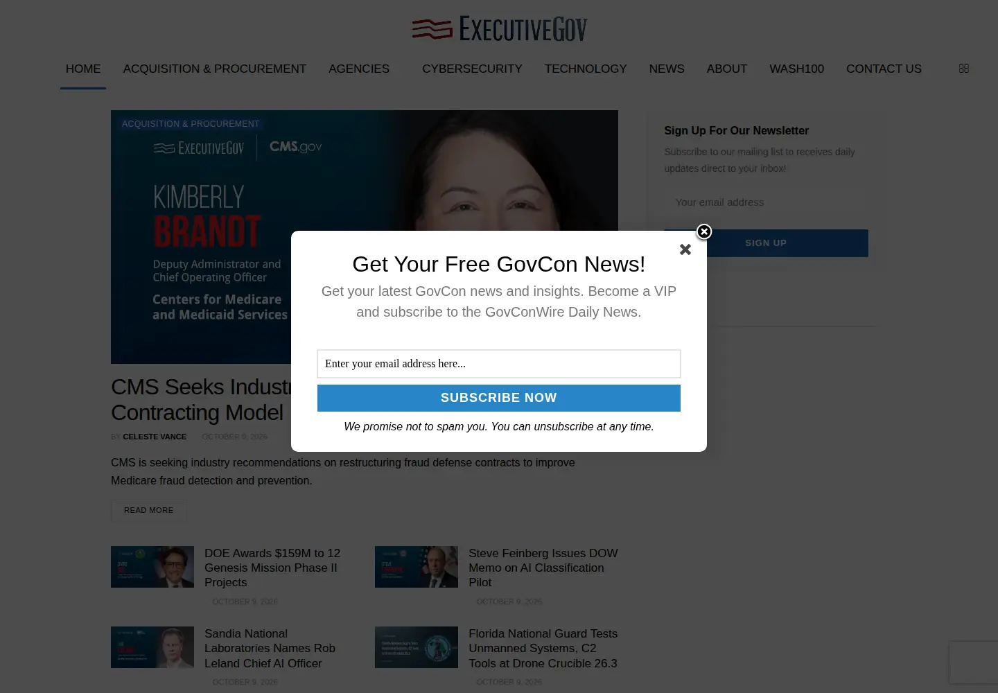 Captured homepage of executivegov.com in the current scan