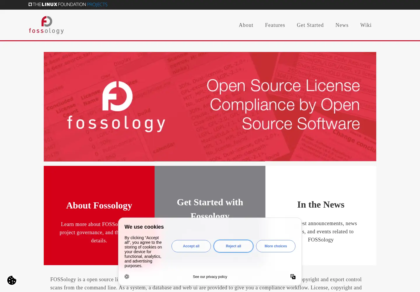 Captured homepage of fossology.org in the current scan