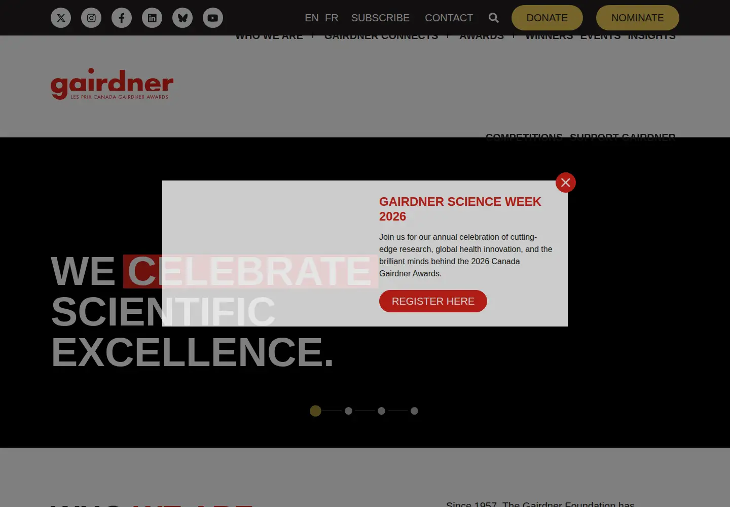 Captured homepage of gairdner.org in the current scan
