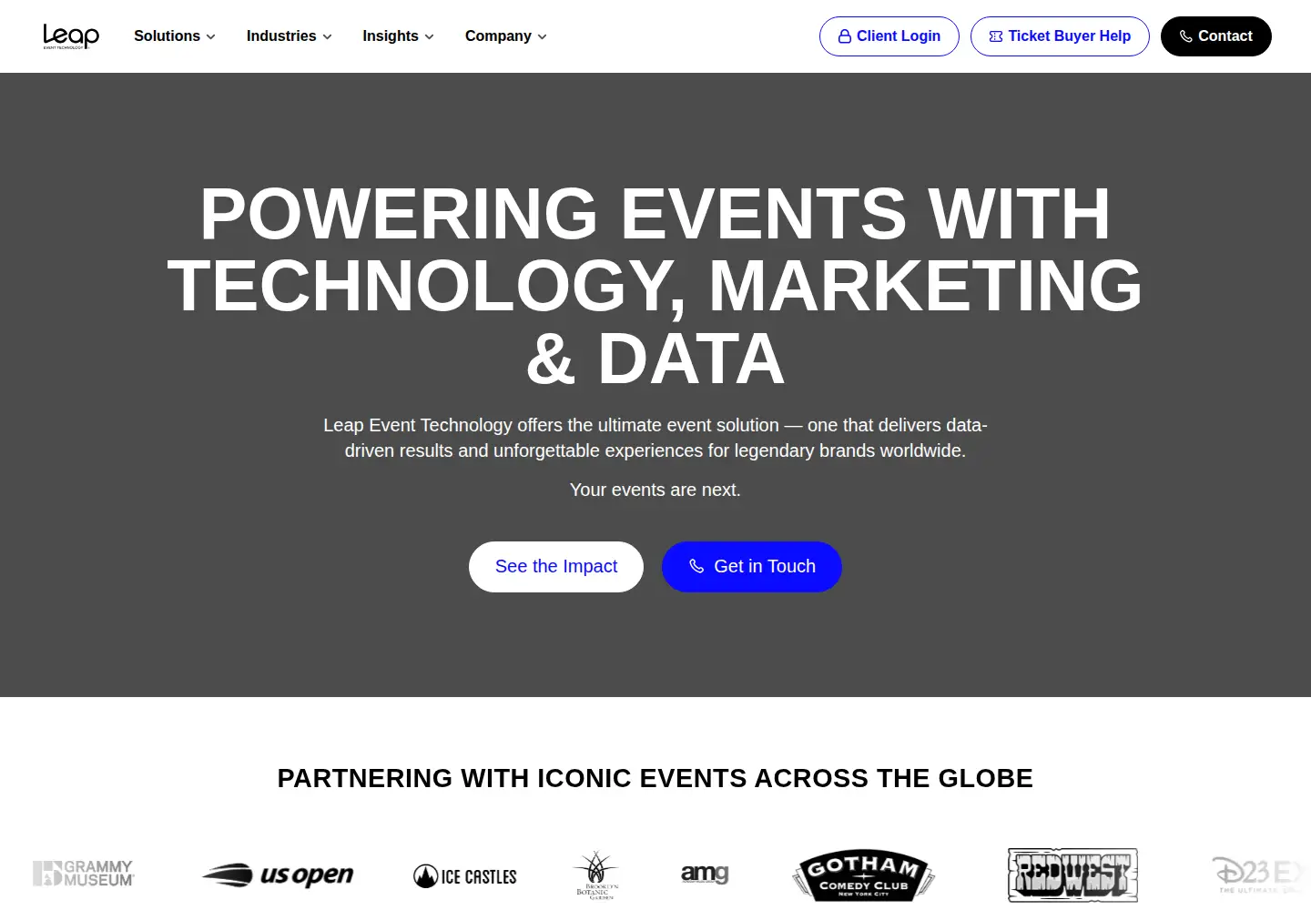 Captured homepage of leapevent.tech in the current scan