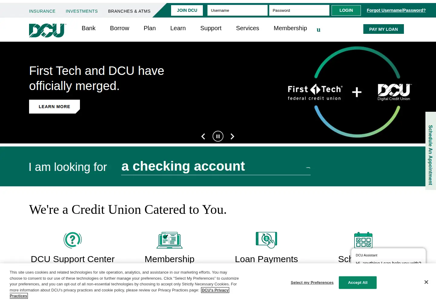 Captured homepage of dcu.org in the current scan