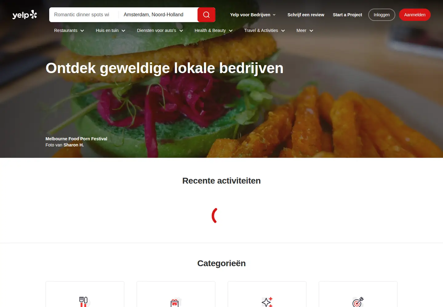 Captured homepage of yelp.nl in the current scan