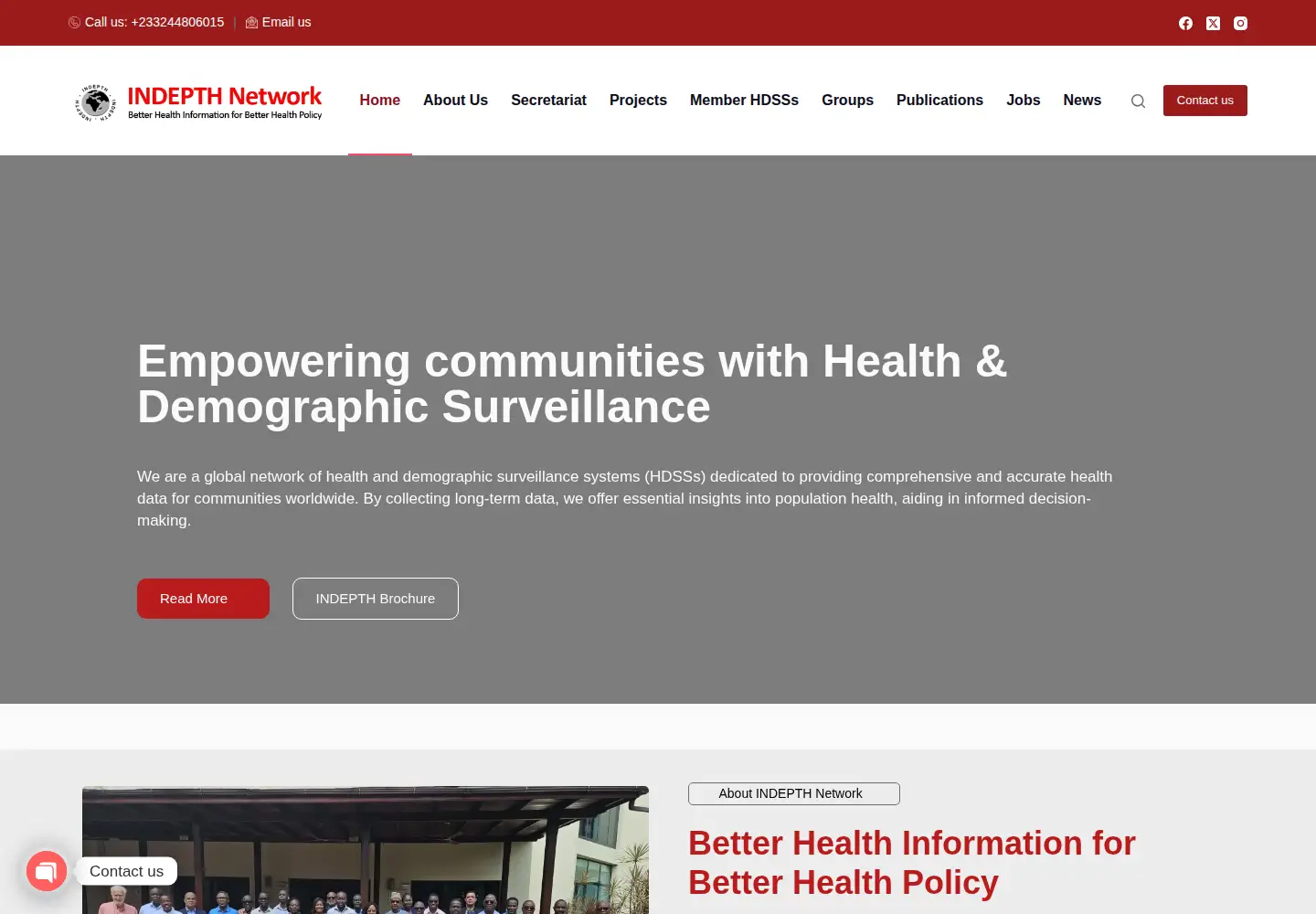 Captured homepage of indepth-network.org in the current scan