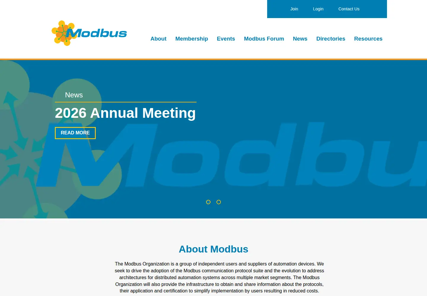Screenshot of modbus.org