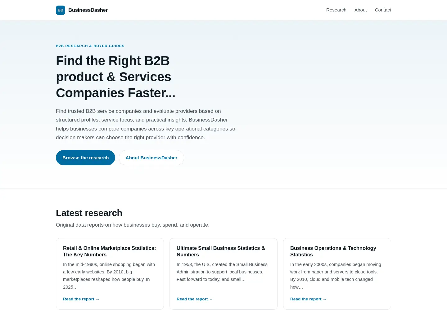 Captured homepage of businessdasher.com in the current scan