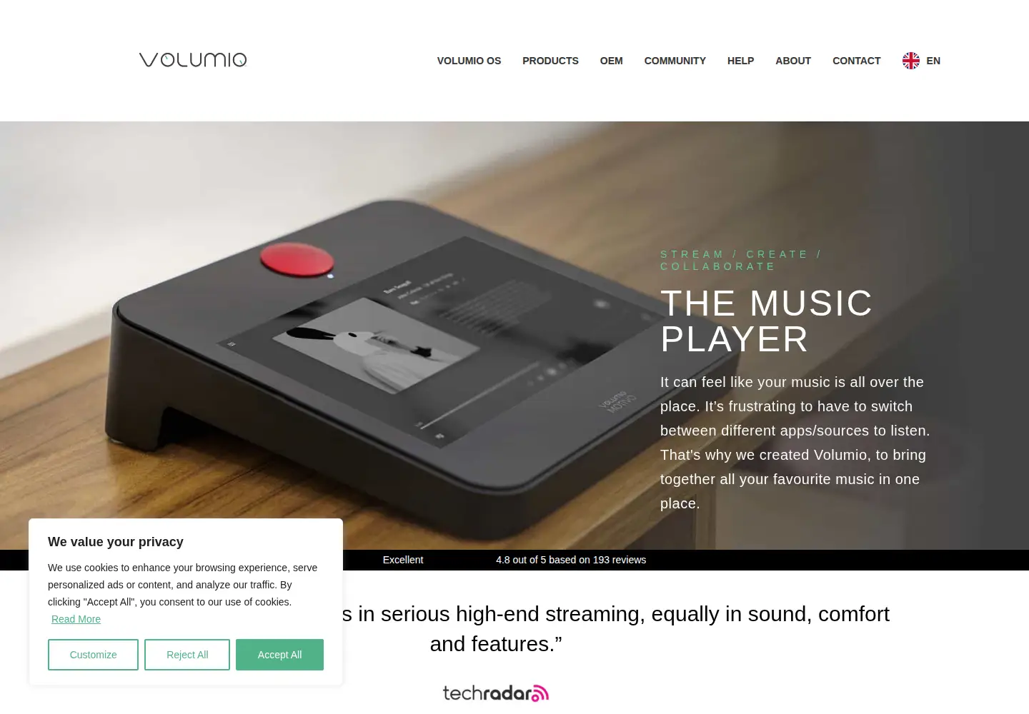 Screenshot of volumio.org