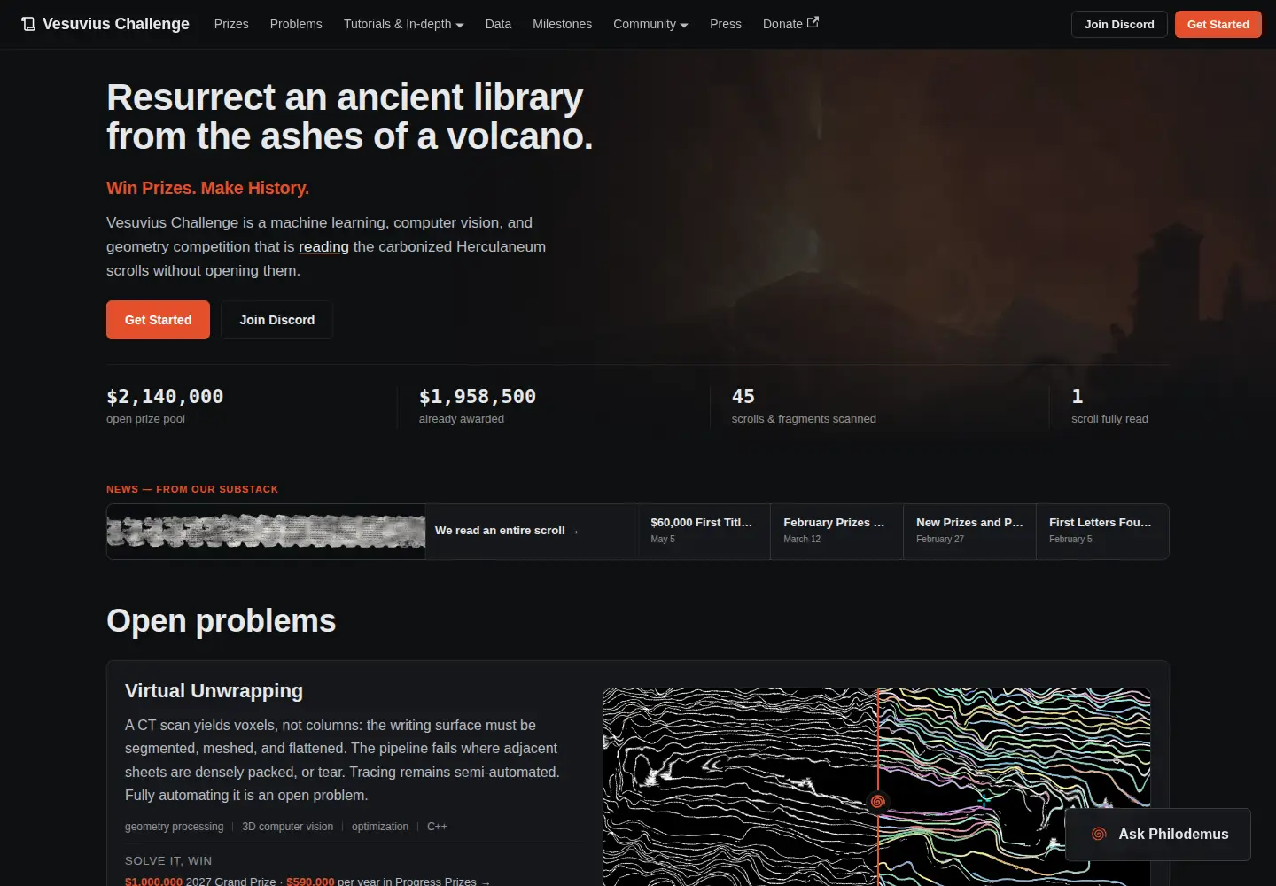 Screenshot of scrollprize.org