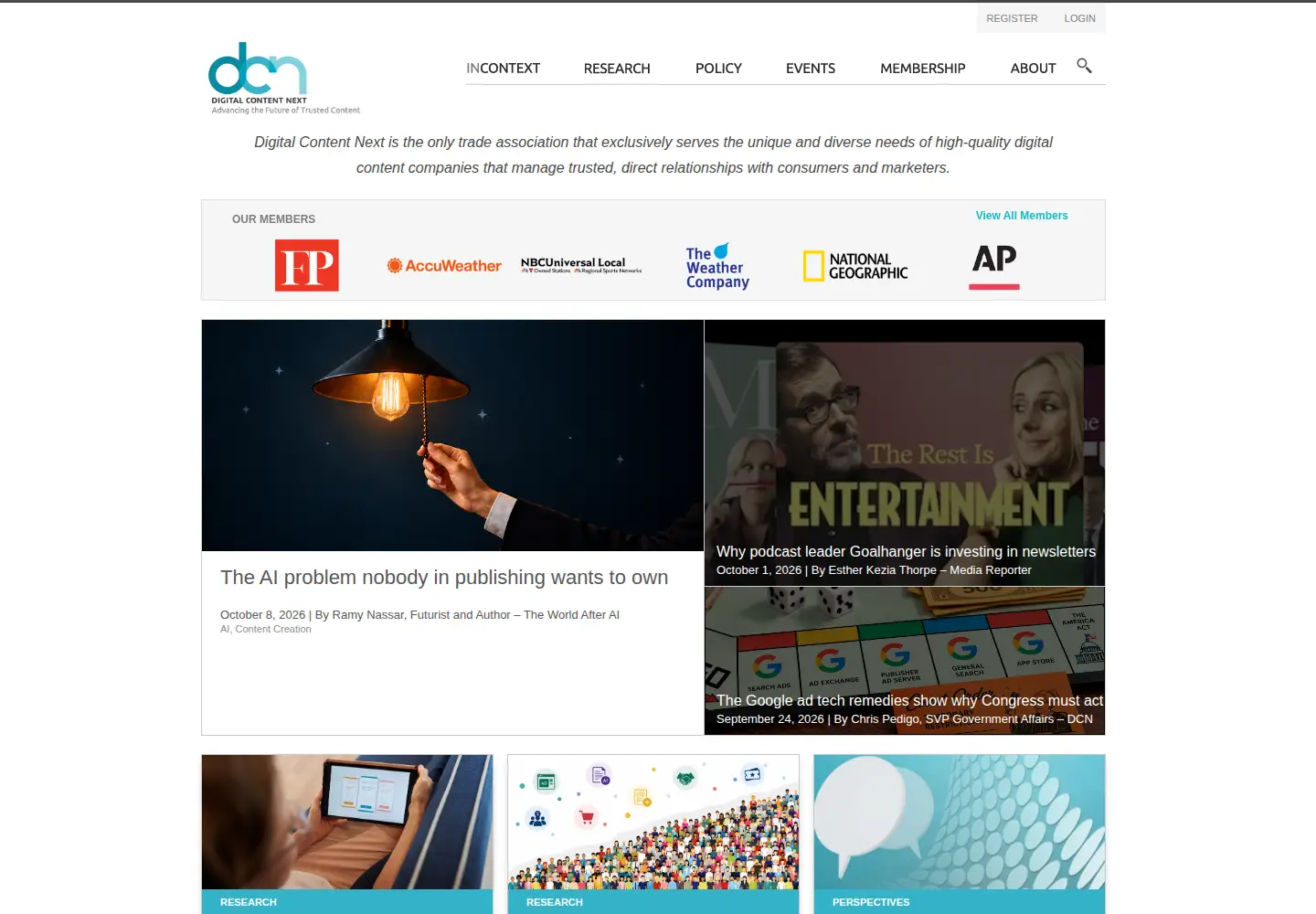 Captured homepage of digitalcontentnext.org in the current scan