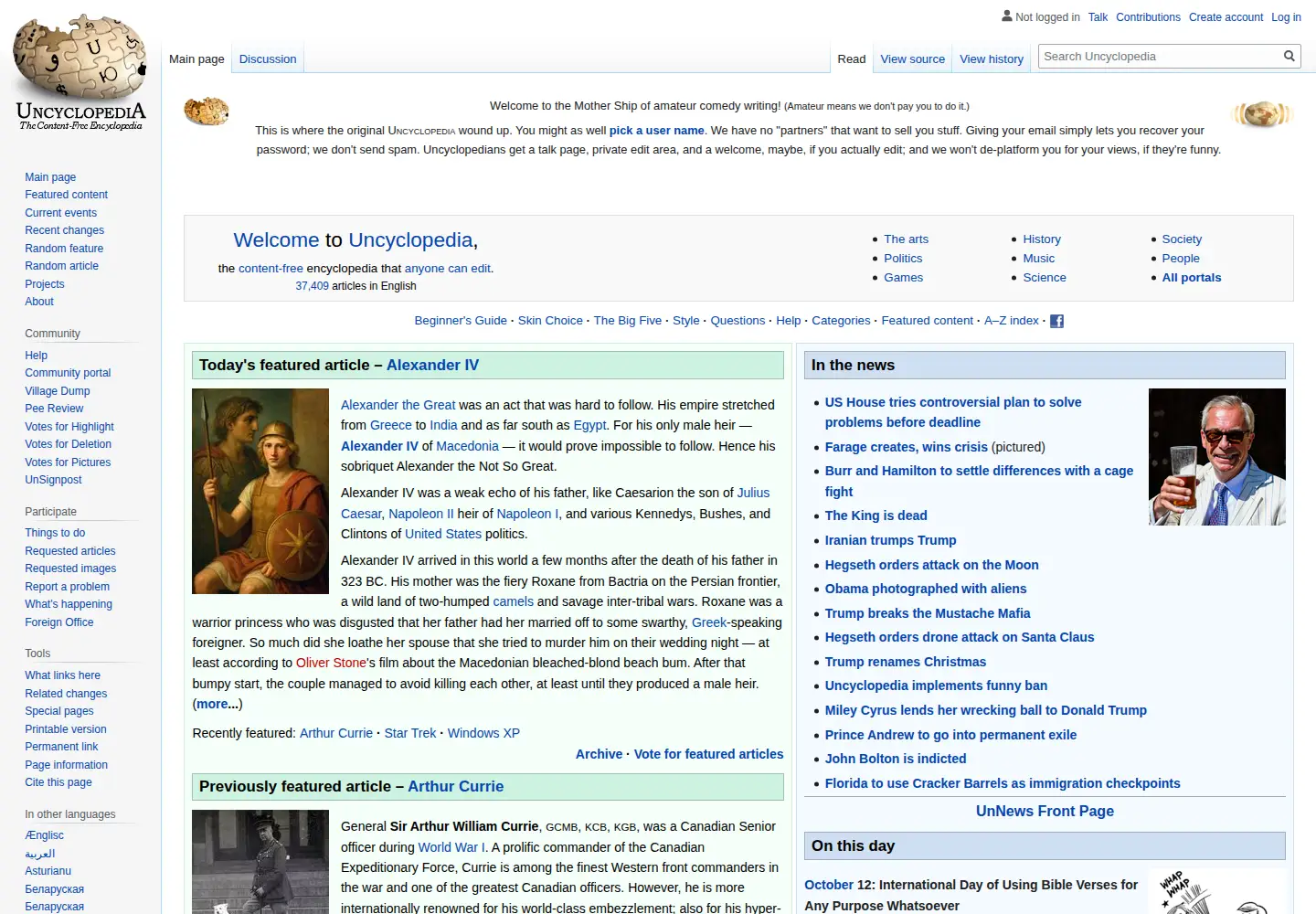 Screenshot of uncyclopedia.ca