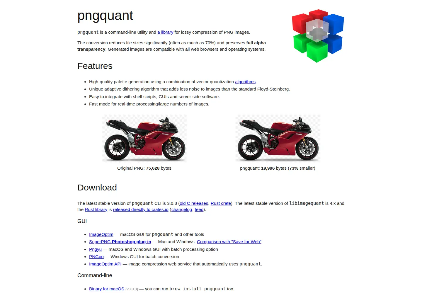 Captured homepage of pngquant.org in the current scan