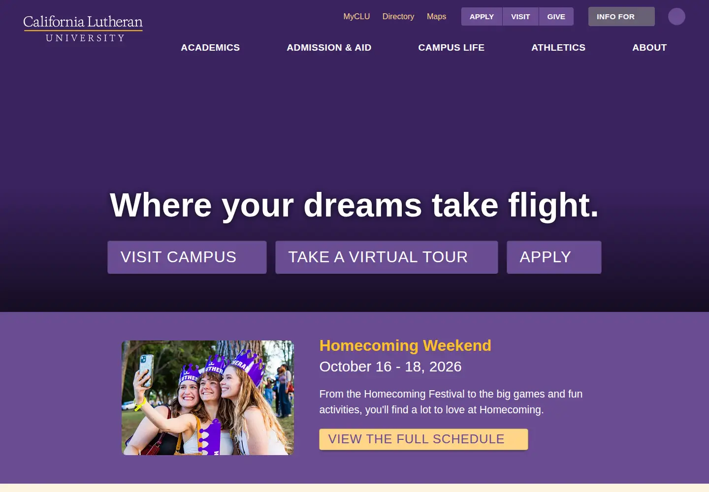 Captured homepage of callutheran.edu in the current scan