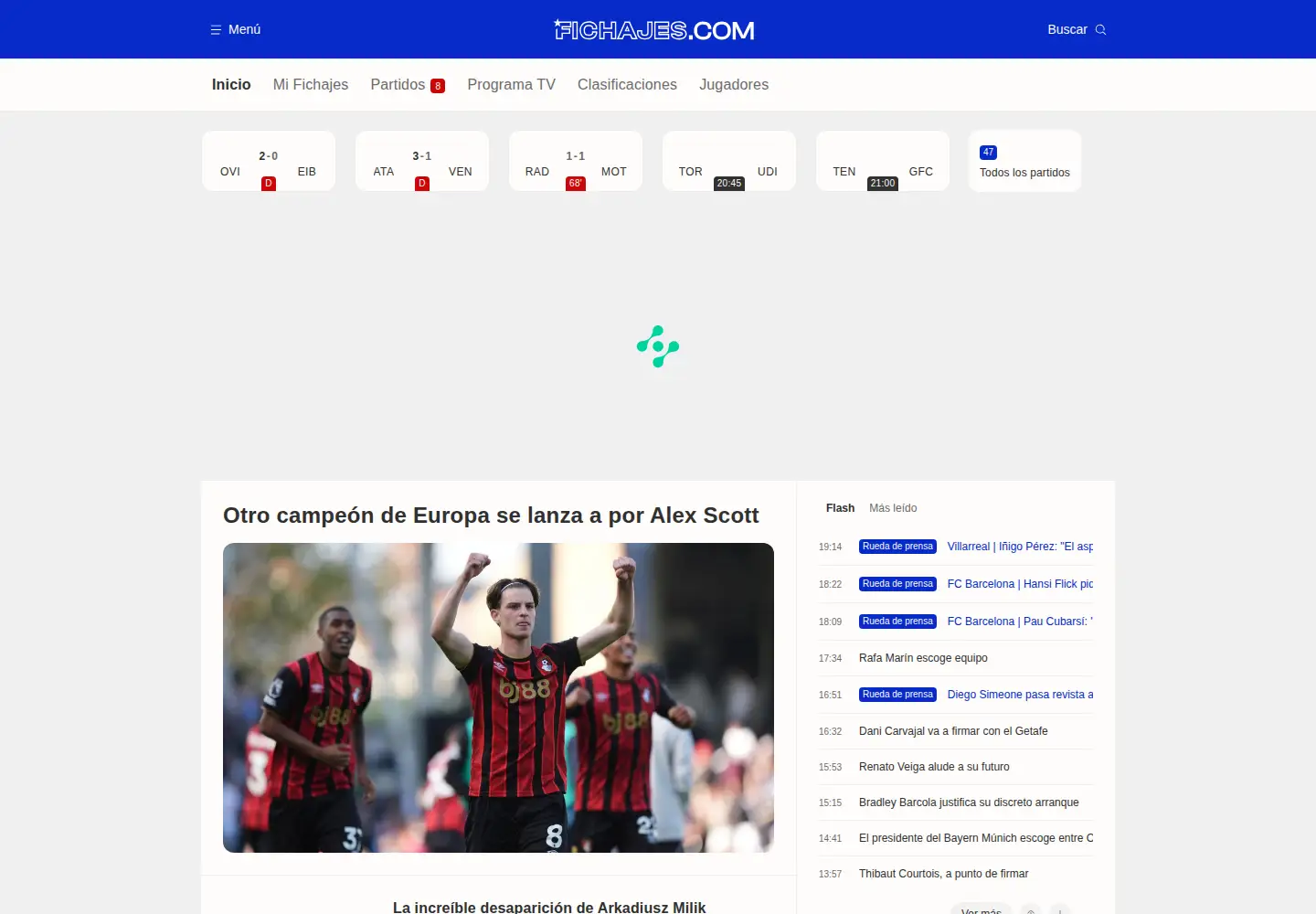 Captured homepage of fichajes.com in the current scan