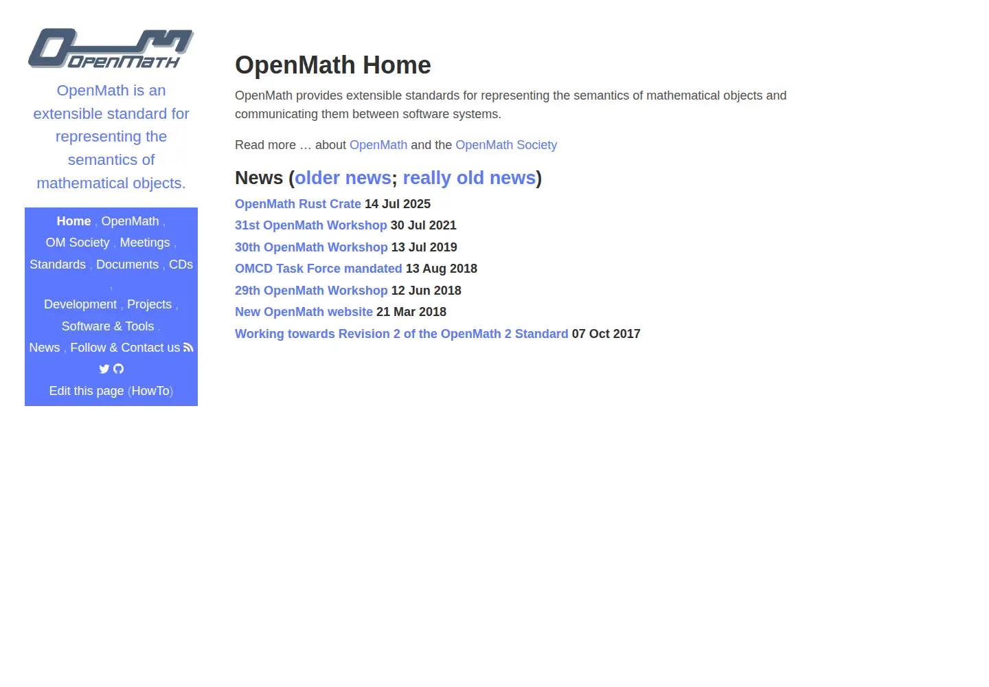 Captured homepage of openmath.org in the current scan