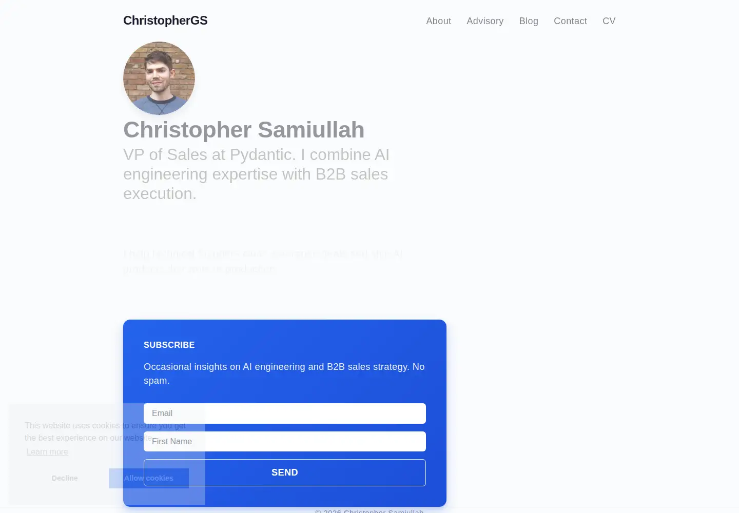 Captured homepage of christophergs.com in the current scan