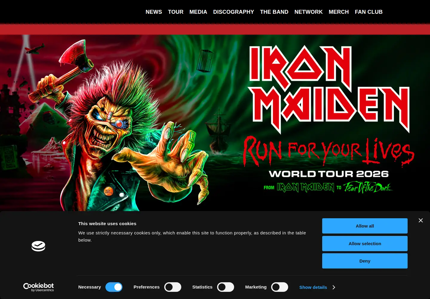 Captured homepage of ironmaiden.com in the current scan
