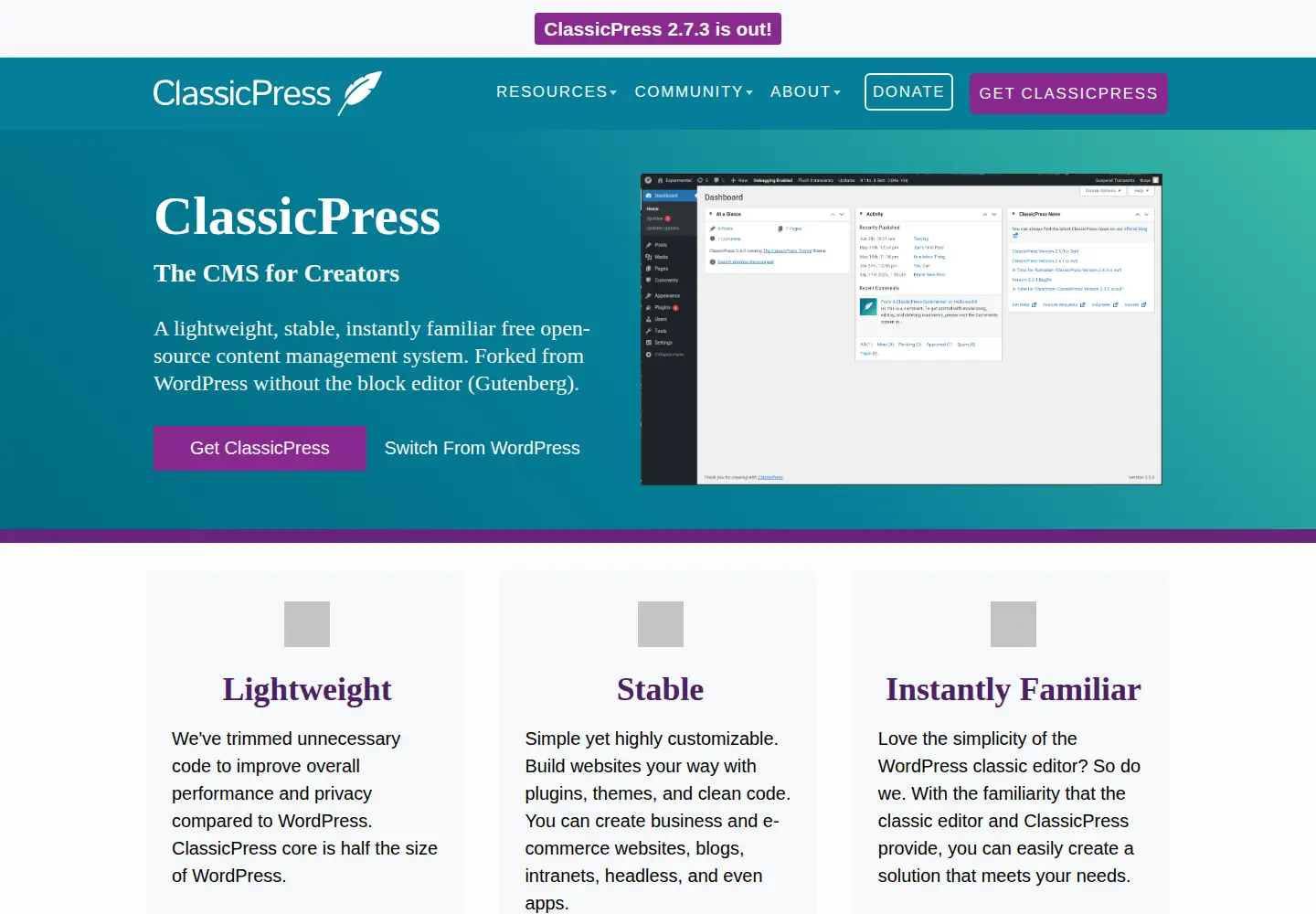 Screenshot of classicpress.net