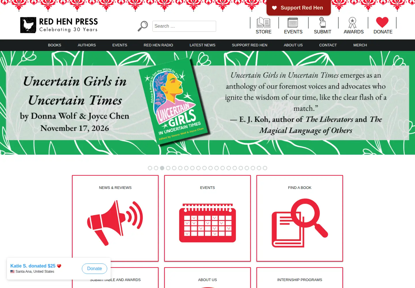 Captured homepage of redhen.org in the current scan