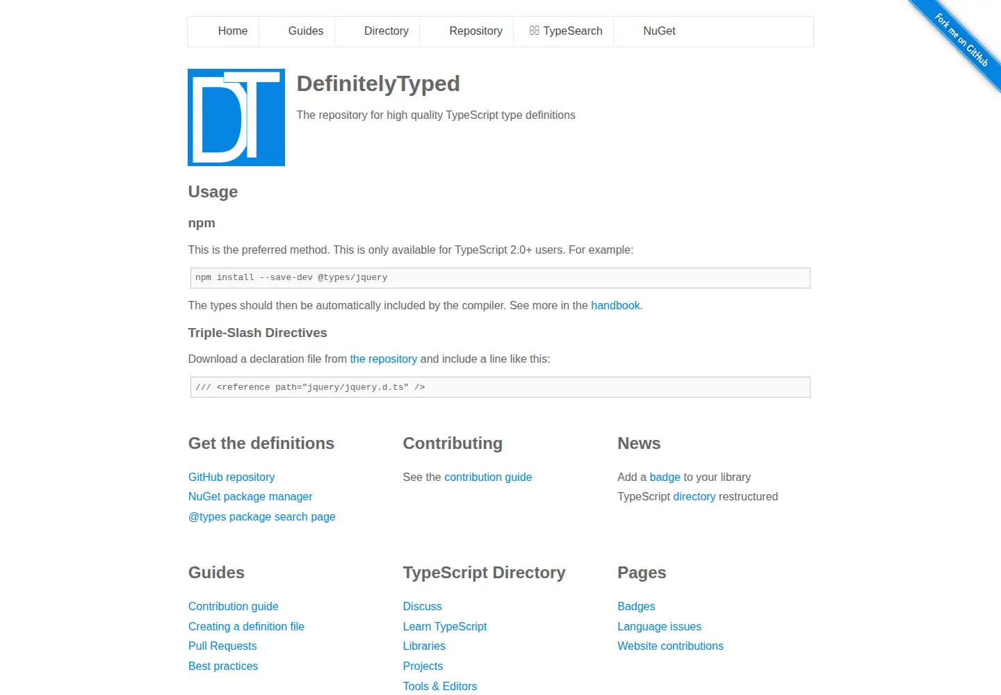 Screenshot of definitelytyped.org