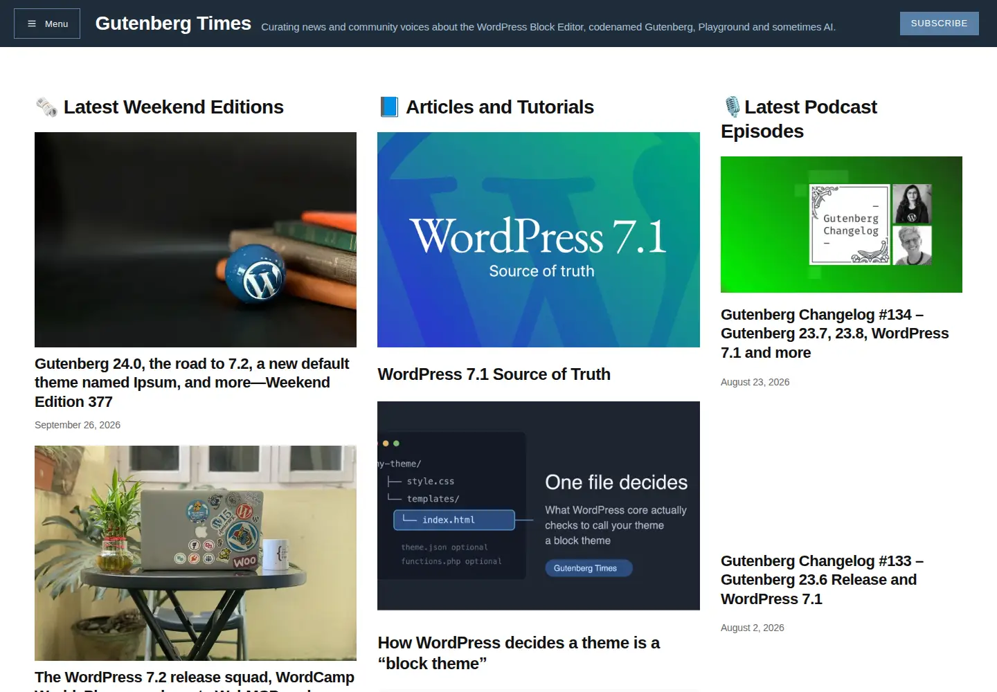 Screenshot of gutenbergtimes.com