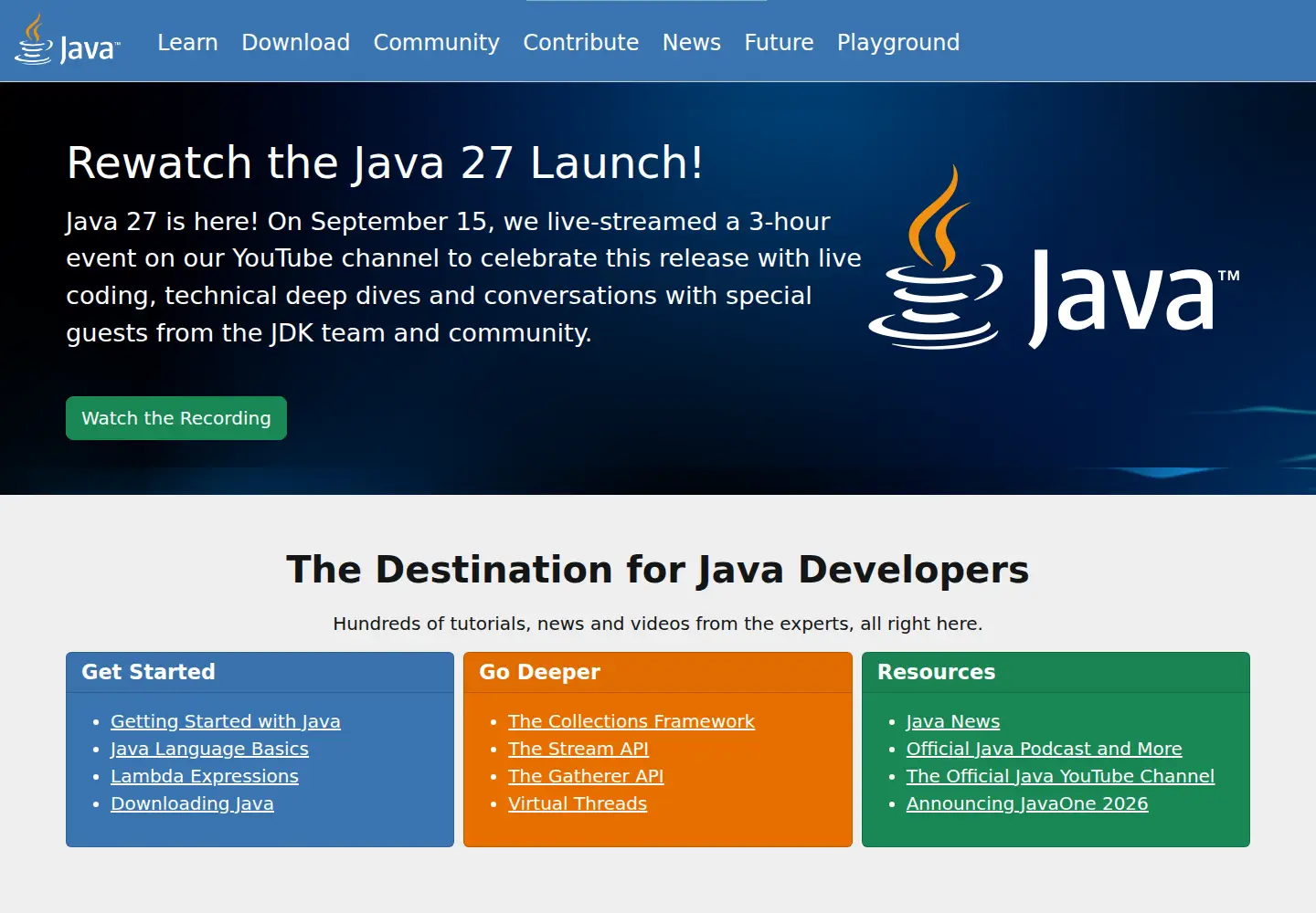 Captured homepage of dev.java in the current scan