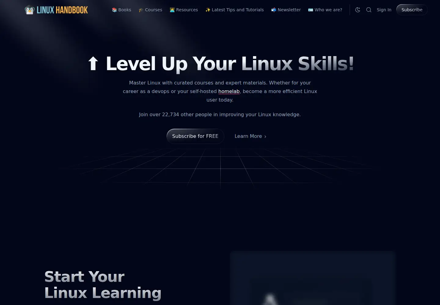 Screenshot of linuxhandbook.com
